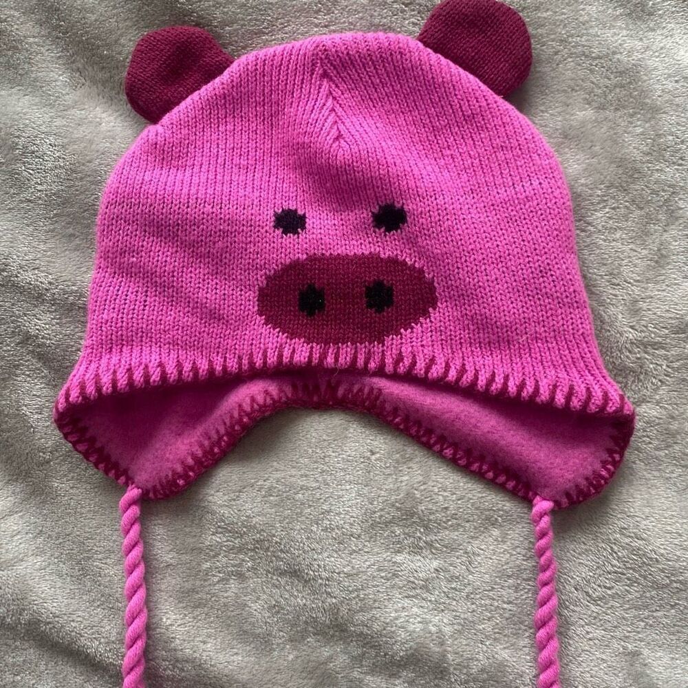 Knitted Pig Hat With Tassels - Picture 2 of 4